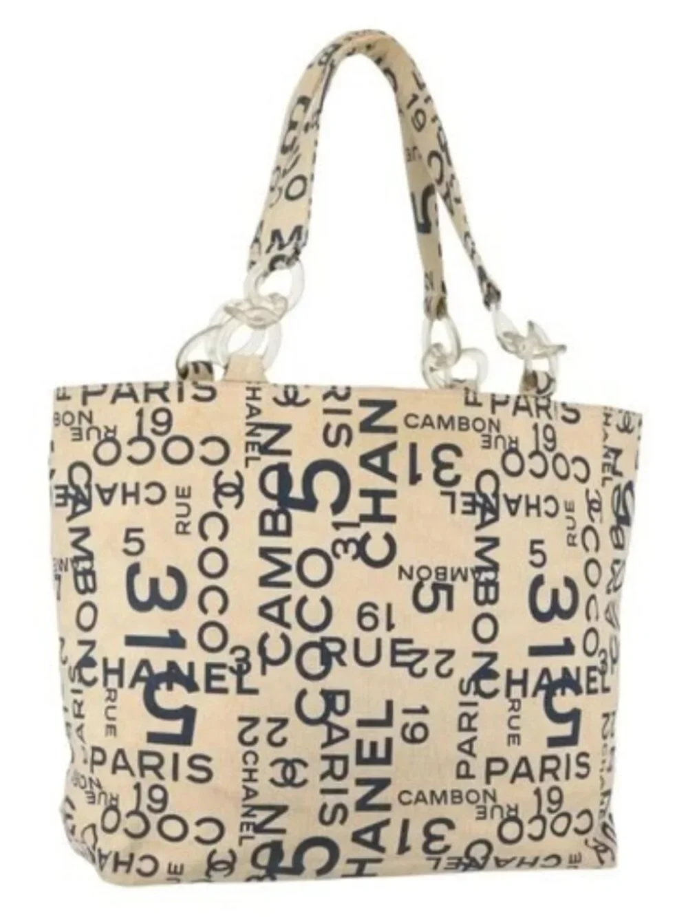 CHANEL By Sea Line Tote Bag Canvas Navy Beige CC Auth mr1854